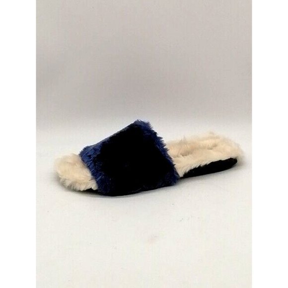 Lori Goldstein Womens Slippers‎ Dillian Blue Chinchilla Faux Fur Slide 7.5 NEW - Picture 1 of 11
